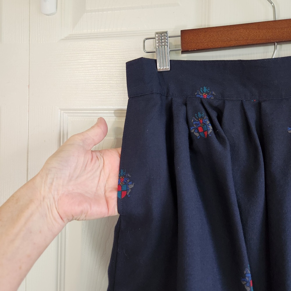 Vintage Navy Heraldic Crest Border Print Pleated Maxi Skirt Made in USA Size 16 - Picture 5 of 9